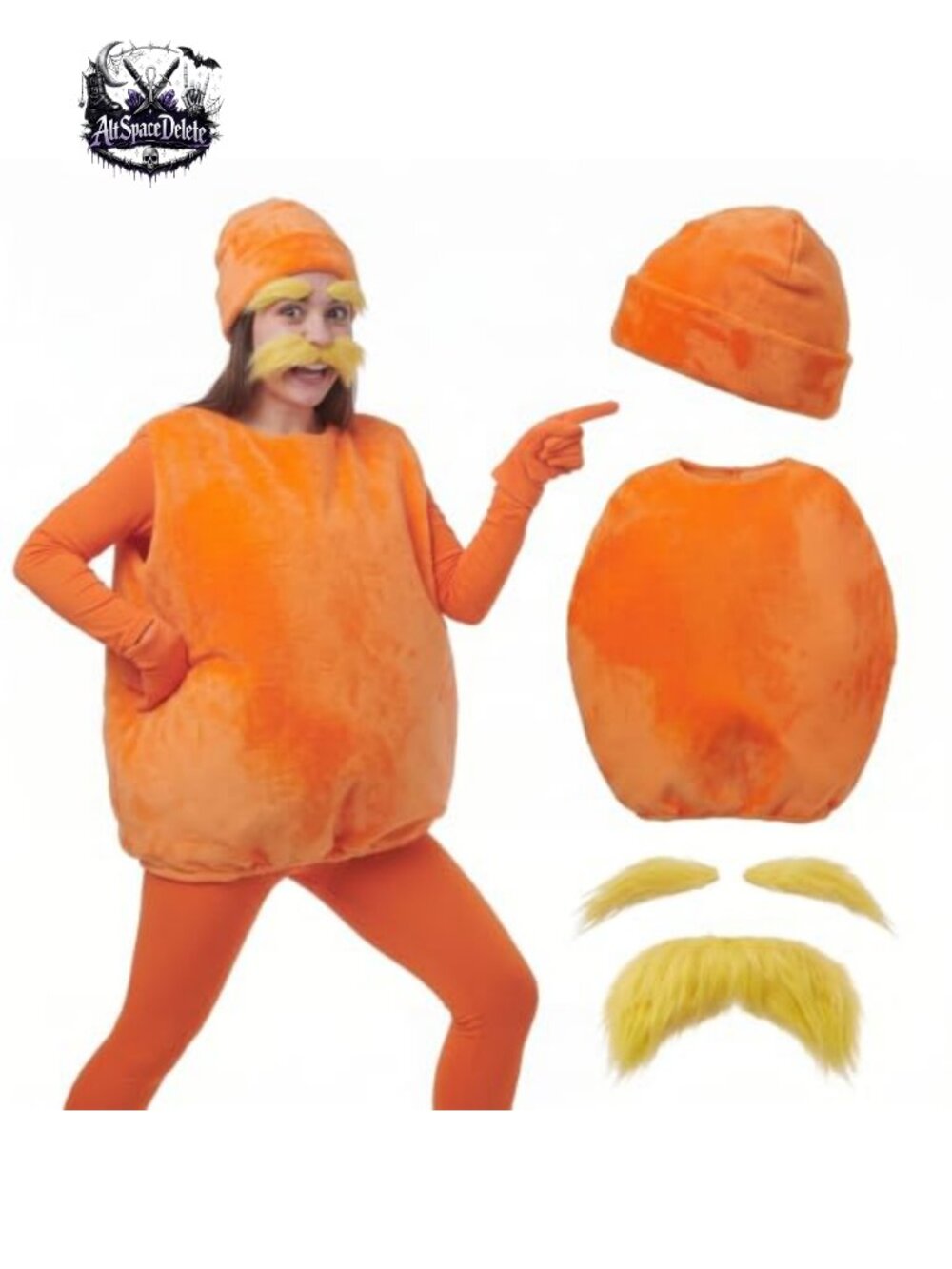 Plush Halloween Jumpsuit Hat Mustache Eyebrows Costume Set Adult